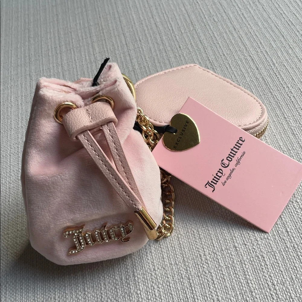 Juicy Couture angel Velvet Drawstring and heart micro bags - pink clay